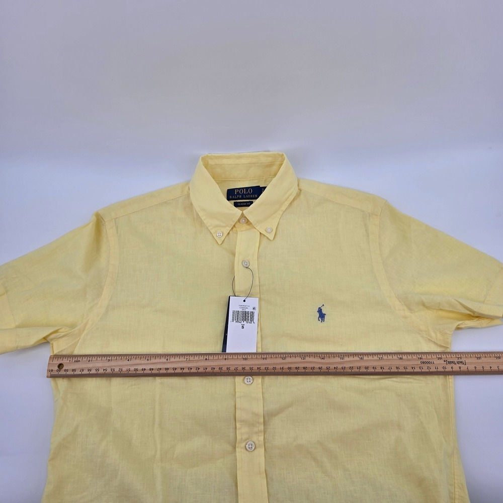Polo Ralph Lauren Mens Small Yellow Linen Blend Short Sleeve Shirt NEW - Picture 6 of 7
